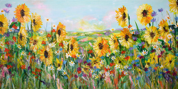 100x50cm Original painting on canvas - Sunflower delight
