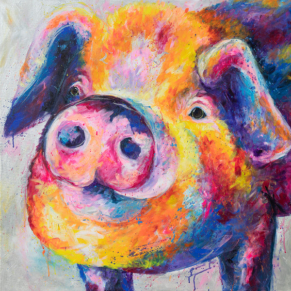 80x80cm Original painting on canvas - Trotters Pig