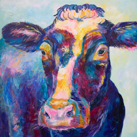 80x80cm Original painting on canvas ‘Bluebell Cow'