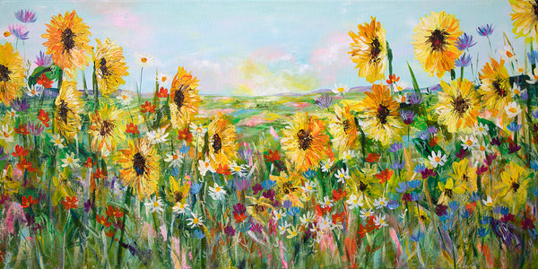 100x50cm Original painting on canvas - Sunflower delight
