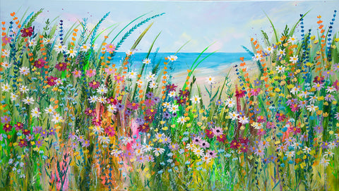125x70cm Original Painting - Dizzy Summer Blooms