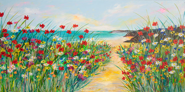 150x75cm Original painting on canvas - Seaside Poppies