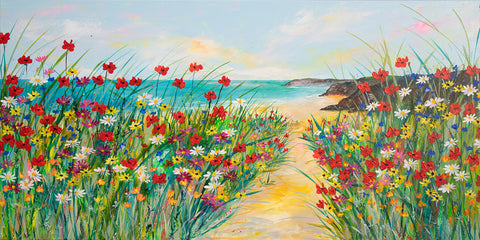 150x75cm Original painting on canvas - Seaside Poppies