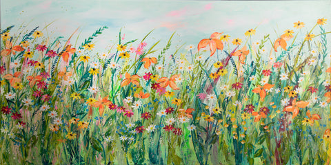 150x75cm Original painting on canvas - Breezy Blooms