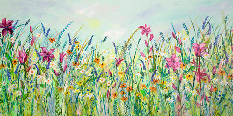 150x75cm Original painting on canvas. Lily Meadow