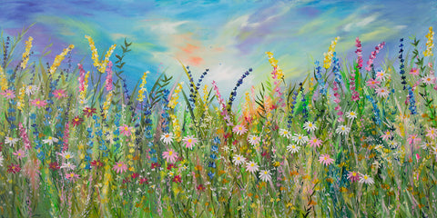 140x70cm Original painting on canvas - Meadow at Dusk