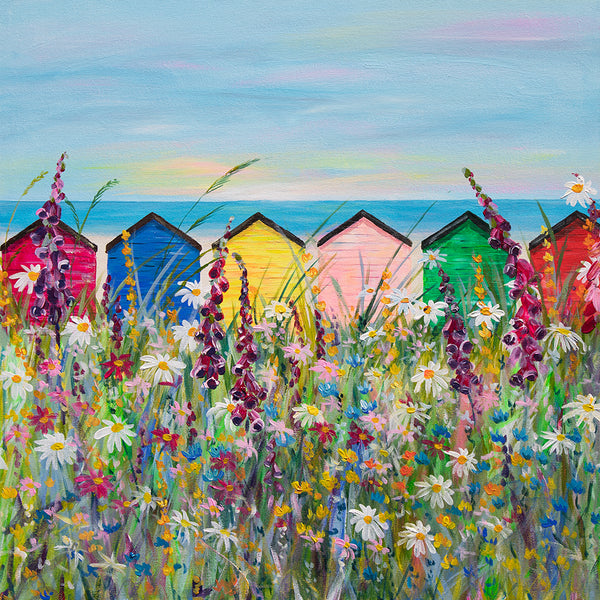 60x60cm Original Painting Beach Huts
