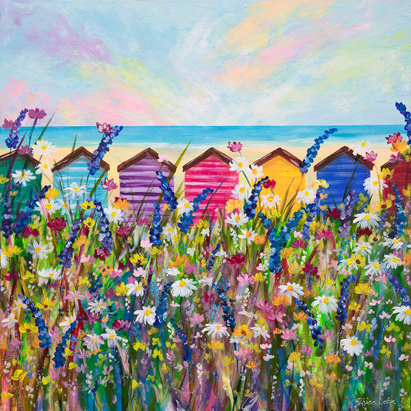 70x70cm Original Painting Beach Huts