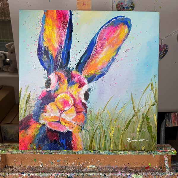 HAND EMBELLISHED Canvas Print of Hattie Hare 40x40cm