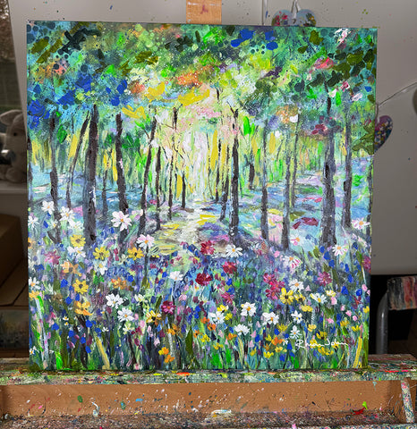 HAND EMBELLISHED Canvas Print of Whispers of Spring 40x40cm