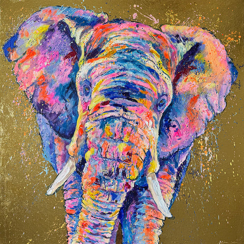 80x80cm Original painting on canvas - Splash Elephant