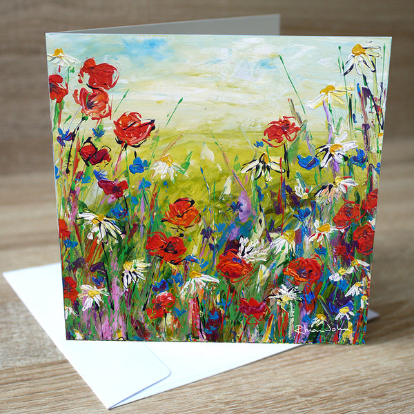 Poppies and Daisies' blank greetings card