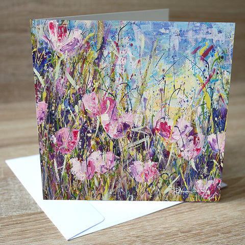 Pink Meadow' blank greetings card