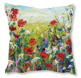 Faux Suede Art Cushion - Poppies and Daisies