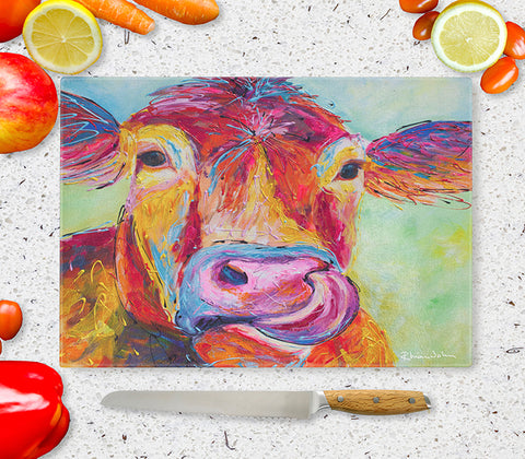 Glass Chopping Board of 'Jersey Cow'