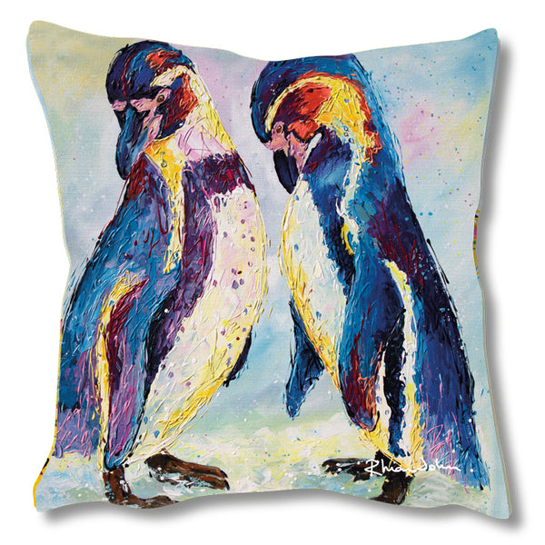 Faux Suede Art Cushion - Penguins