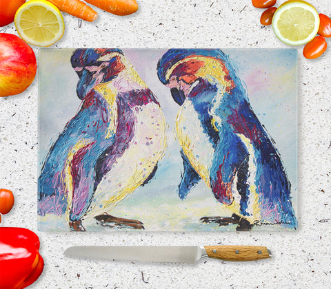 Glass Chopping Board of 'Penguins'