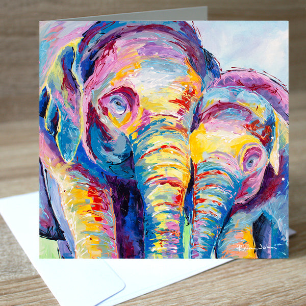 Elephants Together' blank greetings card