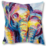 Faux Suede Art Cushion - Elephants Together
