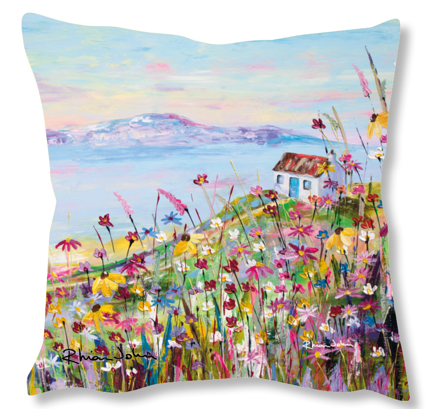Faux Suede Art Cushion Coastal Retreat Rhian John Paintings